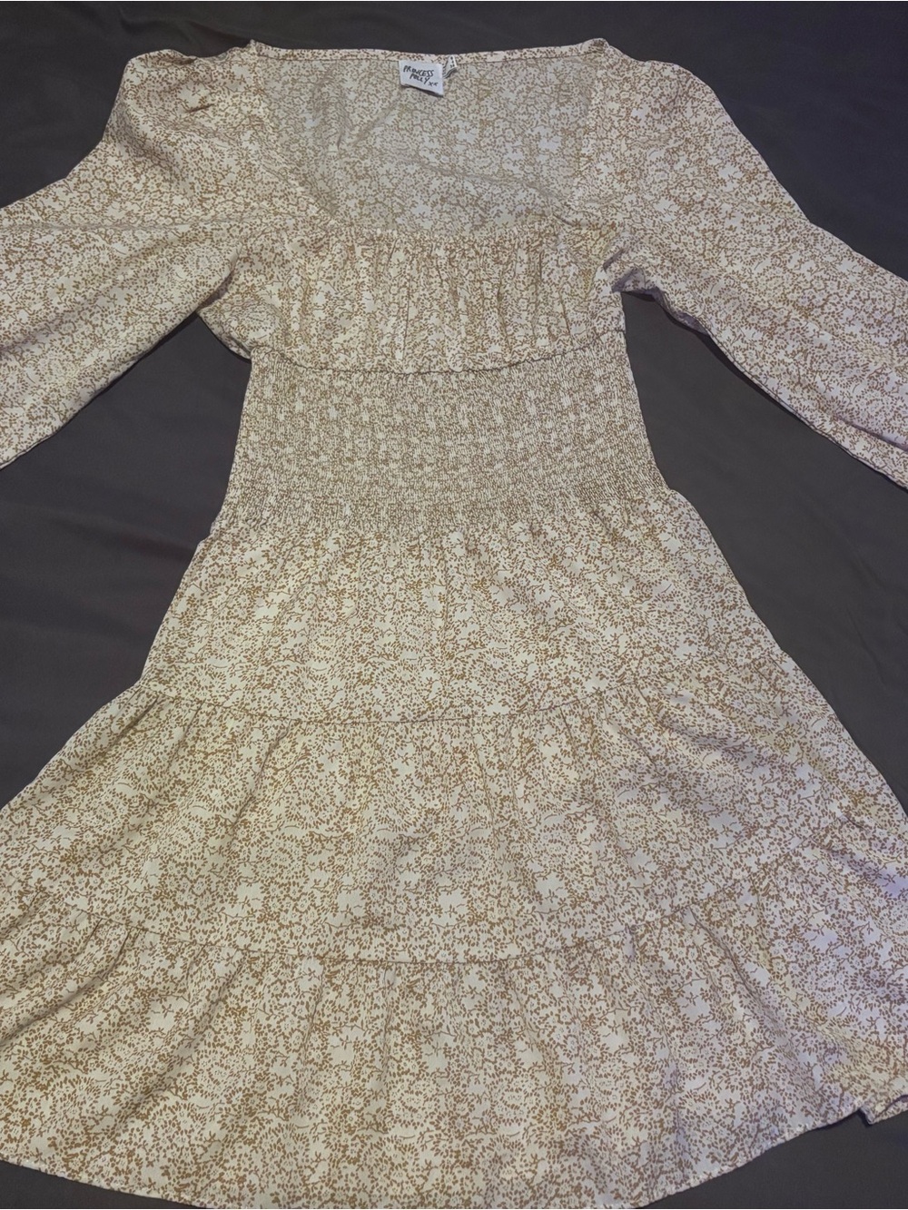 Floral Smocked Midi Dress in Beige